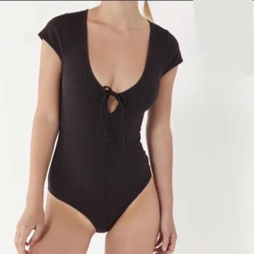 Urban outfitters out from under ribbed tie front keyhole bodysuit